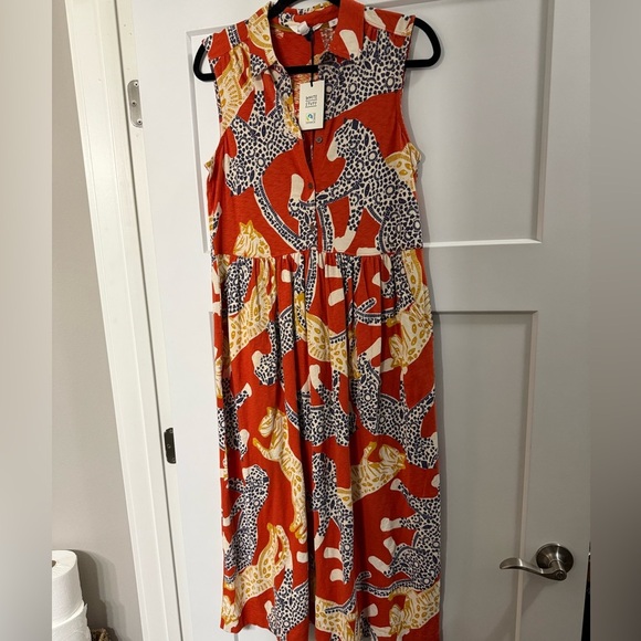 NWT Whit Stuff Red/orange and Yellow Animal Print Maxi Dress organic cotton sz 6 - Picture 1 of 5